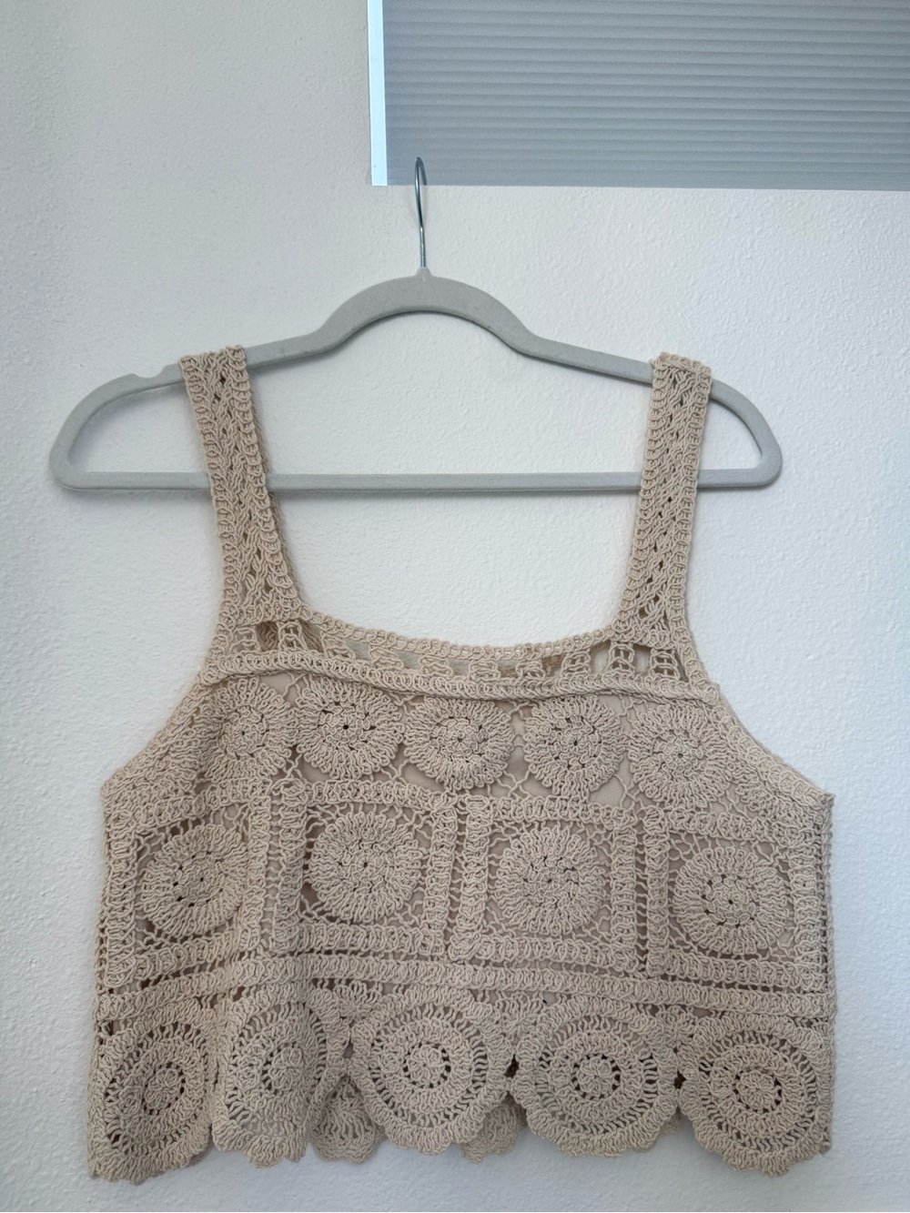 NWT Crochet Square Motif Tank Top in Neutral Beige